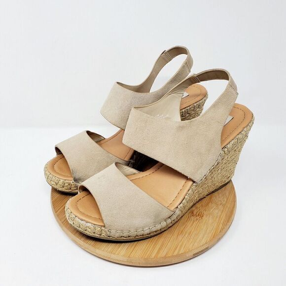 Steve Madden Womens 11 Wedge Sandals Platform Beige Suede Strappy Shoes Resort - Picture 4 of 9